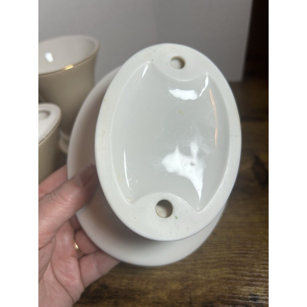 Beige White Gold Trim Ceramic Bath Set Toothbrush Holder Cup Soap Holder Decor - Picture 16 of 16